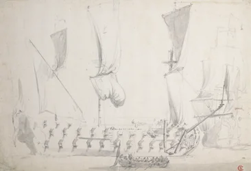 En engelsk fjerdeklasse i let luft, ca. 1681 (grafit, gråvask)