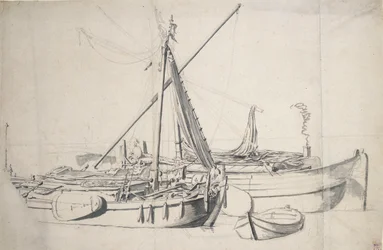Studie af en damlooper og en smalschip, der ligger ved siden af hinanden, ca. 1665 (grafit, grå vask)