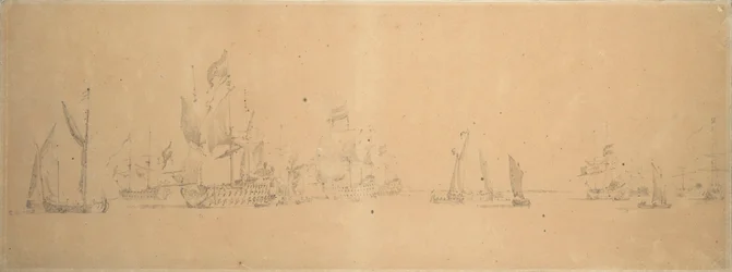 Den hollandske flåde i let luft, ca. 1666 (grafit, gråvask)