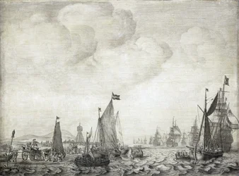 Handelsskibe til Orienten og deres eskorte forlader Vlie (eller Vliestroom), søvejen mellem øerne Vlieland og Treschelling (Holland), 9. juni 1645
