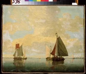 Sejlbåde. Maleri af Willem van de Velde den Yngre (1633-1707). Olie på lærred, 24,5 x 32,5 cm, slutningen af ​​1600-tallet. flamsk kunst, barokstil. Eremitagemuseet, Sankt Petersborg.