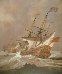 The English Ship Resolution in a Gale, ca. 1680 (olie på lærred)