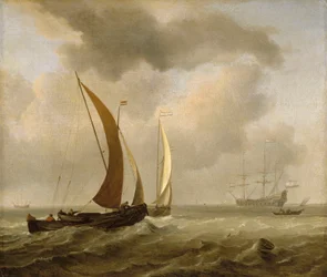 To kajakker på havet foran en frisk brise, slutningen af det 17. århundrede (oliemaleri)