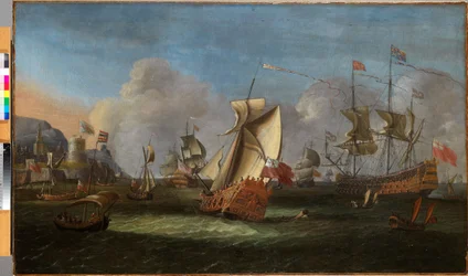 Kong Vilhelm III ud for Irlands kyst, juni 1690 olie på lærred