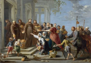 Sankt Antonius af Padua uddeler brød - Maleri af Willem van Herp l