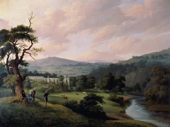 Bolton Abbey set fra floden Wharfe (akvarel på papir)