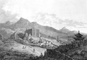 En udsigt over Poo-ta-la eller det store tempel nær Zhe-hol i Tartary, indgraveret af Benjamin Thomas Pouncy (fl.1772-99) pub. af G. Nicol