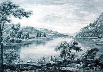 A View of Hawswater, en sø nær Banton i Westmoreland, ætset og indgraveret af Chatelin og Muller (gravering)