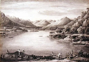 En udsigt over hovedet af Ullswater mod Patterdale, indgraveret af Chatelin og Mason