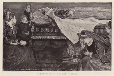 Elizabeths første lig lagt på kistebunden, pub. 1898 (litografi)