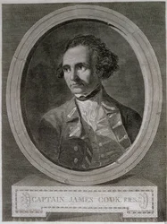 Portræt af kaptajn James Cook (1728-79), fra forsiden af 