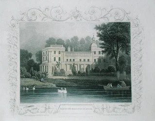 Marquis af Ailsas sæde ved Themsen ved Twickenham, graveret af W. Taylor, ca. 1840 (farvestik)