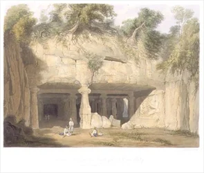 Ydre af Great Cave Temple of Elephanta, nær Bombay, i 1803, fra bind II af 
