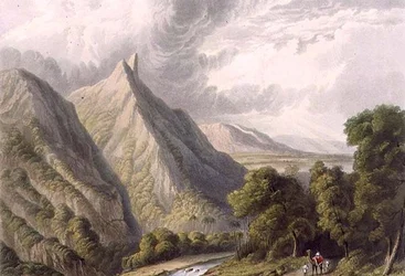 Udsigt i Bore Ghaut, graveret af T. Fielding og farvet af J.B. Hogarth