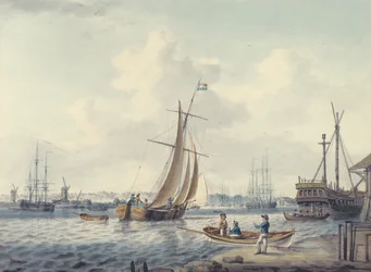 En udsigt over Greenwich og Deptford, der viser Royal Naval College og Royal Dockyard, 1789 (wc)