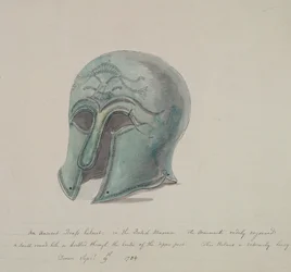 Gammel messinghjelm fra British Museum, Holborn, London, 1784