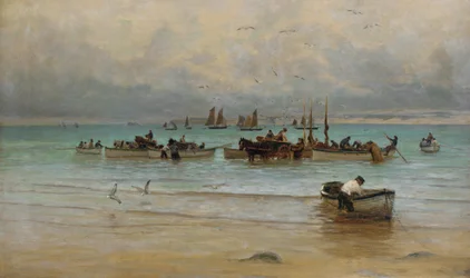 Indlæser fisk ved lavvande, St. Ives