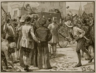 Angreb på Sir Charles Wetherell ved Bristol, illustration fra 