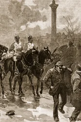Blodig søndag: Livvagterne holder Trafalgar Square, 1887, illustration fra 