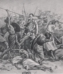 Pladsen ved Abu-Klea, 17. januar 1885, illustration fra britiske slag på land og hav, 1915