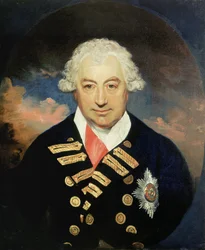 Portræt af kontreadmiral Sir John Jervis (1735-1823), første jarl af Saint Vincent, iført Order of the Bath-båndet, kommanderer den britiske flåde i Middelhavet i 1795 og 1797, sammen med Horatio Nelson (1758-1805), han sætter den spanske flåde ud for C