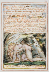 Impuls, ikke fra regler..., illustration og tekst fra "The Marriage of Heaven and Hell", ca. 1790-3 (reliefradering udført med pen og wc)