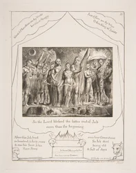Job og hans hustru genoprettet til velstand, fra Illustrationer af Jobs Bog, 1825-26.