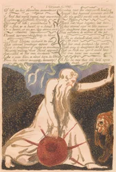 Urizens første bog, plade 20, "Af liv forladte bjerge ...." (Bentley 23)