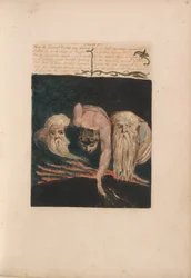 Den første bog af Urizen, plade 20, således blev den evige profet delt .... (Bentley 15)