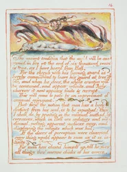 "Den gamle tradition ...", illustration og tekst fra "The Marriage of Heaven and Hell", ca. 1790-3 (reliefætsning afsluttet med pen og akvarel)
