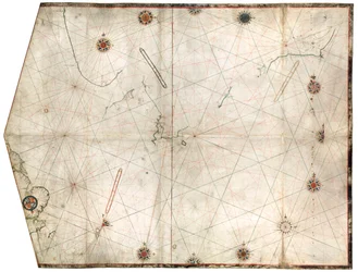 Portulankort konstrueret af William Borough, der viser havområdet i Nordsøen og Østersøen fra Englands østkyst til udmundingen af Den Svenske Bugt, ca. 1580 (pergament)