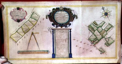 Arkiv 2420 Kort over Mease Place Farm i sognet Harrow, tilhørende New College, Oxford