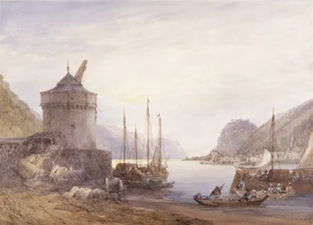 Andernach ved Rhinen (akvarel på hvidt vævet papir)