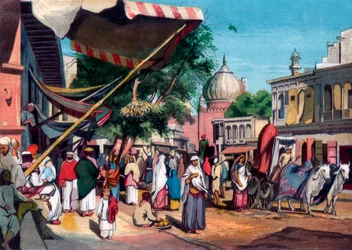En gade på bagsiden af Jami Masjid, Delhi, Indien, 1857.