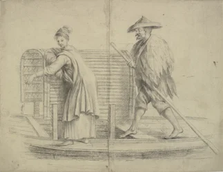 kinesisk scene. Mand og kvinde på en flodbåd