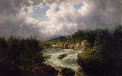 The Falls of Tamahaka, Cherokee County, North Carolina, ca. 1860-70 (olie på lærred)