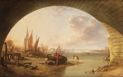 Old Vauxhall bridge from under an Arch of Westminster Bridge, ca. 1845 (olie på lærred))
