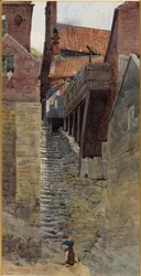 Trapper, Old Whitby (akvarel på kort)