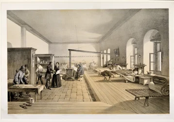 En afdeling på hospitalet i Scutari, graveret af E. Walker, 1856