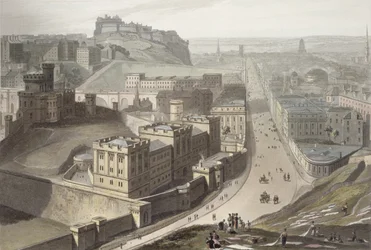 Edinburgh, set fra Calton Hill, fra "A Voyage Around Great Britain Undertaken between the Years 1814 and 1825", udgivet 1829