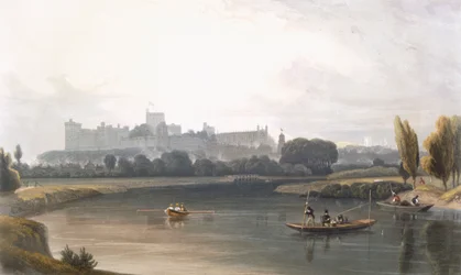 Windsor Castle fra Themsen: en vestlig udsigt og fiskeri fra punter, c1827-30.