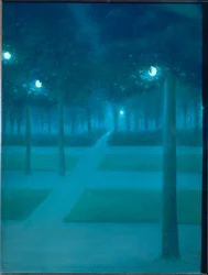 Nocturne i de kongelige haver i Bruxelles, Belgien (maleri på lærred)
