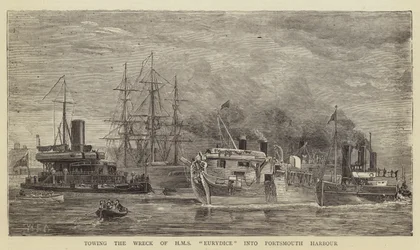 Slæbning af vraget af HMS Eurydice ind i Portsmouth Havn