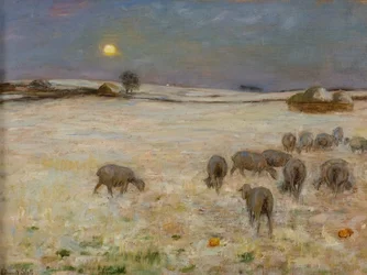 Får i sne (olie på lærred)