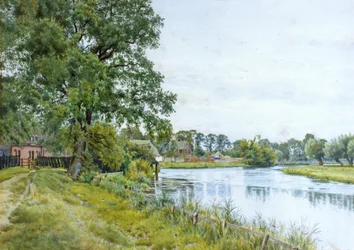 På Ouse ved Hemingford Grey, med herregården i det fjerne