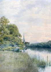 All Saints Church fra trækstien, Hemingford Grey