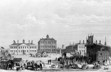 Old Liverpool Infirmary and Alms-Houses, med John Cookes cirkus i forgrunden, ca. 1826