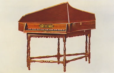Musikinstrumenter: Spinet (farvelitografi)