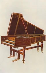 Musikinstrumenter: Kejserindens cembalo (farvelitografi)