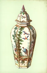Vase, Bristol, med eksotiske fugle (farve litho)
